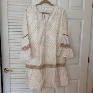 Chico's Cream and Brown Long Sleeve Dress